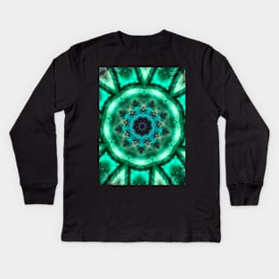 Green bacterium. Round abstract circle. Decorative elements, colored circular design elements. Kaledoscope pattern. Kids Long Sleeve T-Shirt